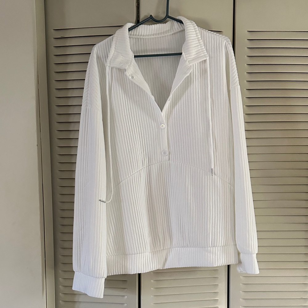 White Ribbed Pullover Sweater - Picture 7 of 12